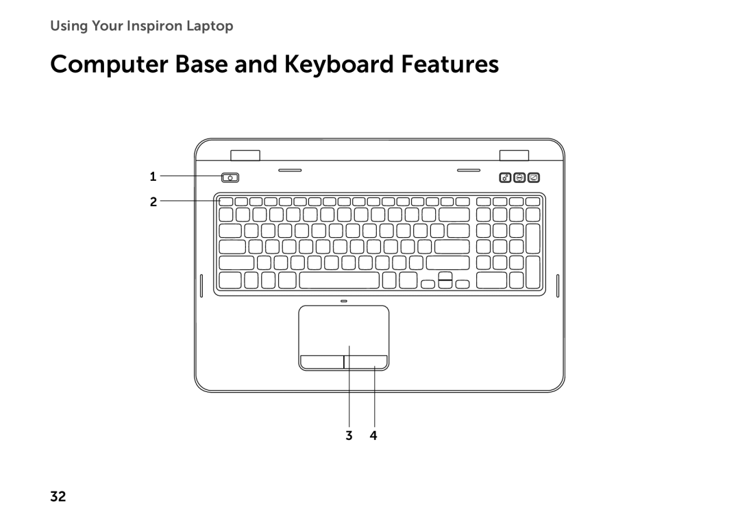 Dell P14E setup guide Computer Base and Keyboard Features, Using Your Inspiron Laptop 