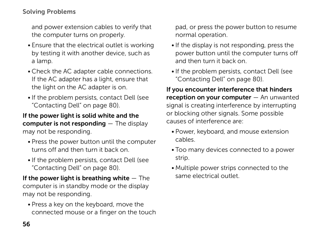 Dell P14E setup guide Solving Problems, If the problem persists, contact Dell see “Contacting Dell” on page 