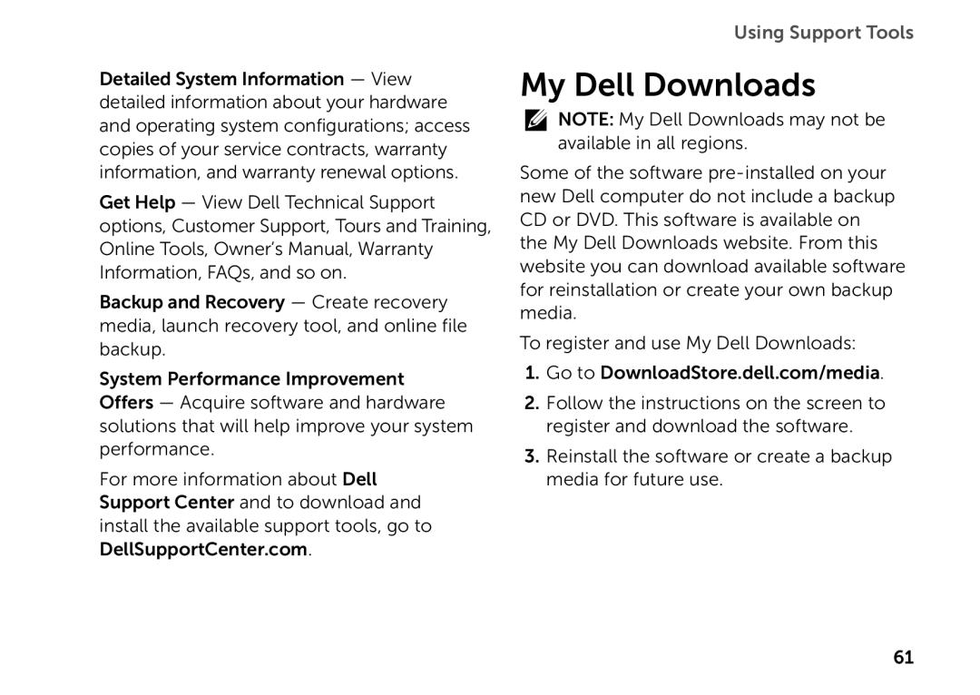 Dell P14E setup guide My Dell Downloads, Using Support Tools 