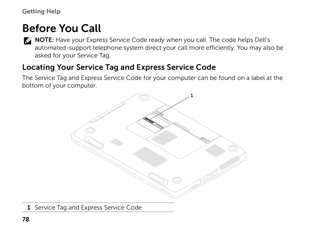 Dell P14E setup guide Before You Call, Locating Your Service Tag and Express Service Code, Getting Help 