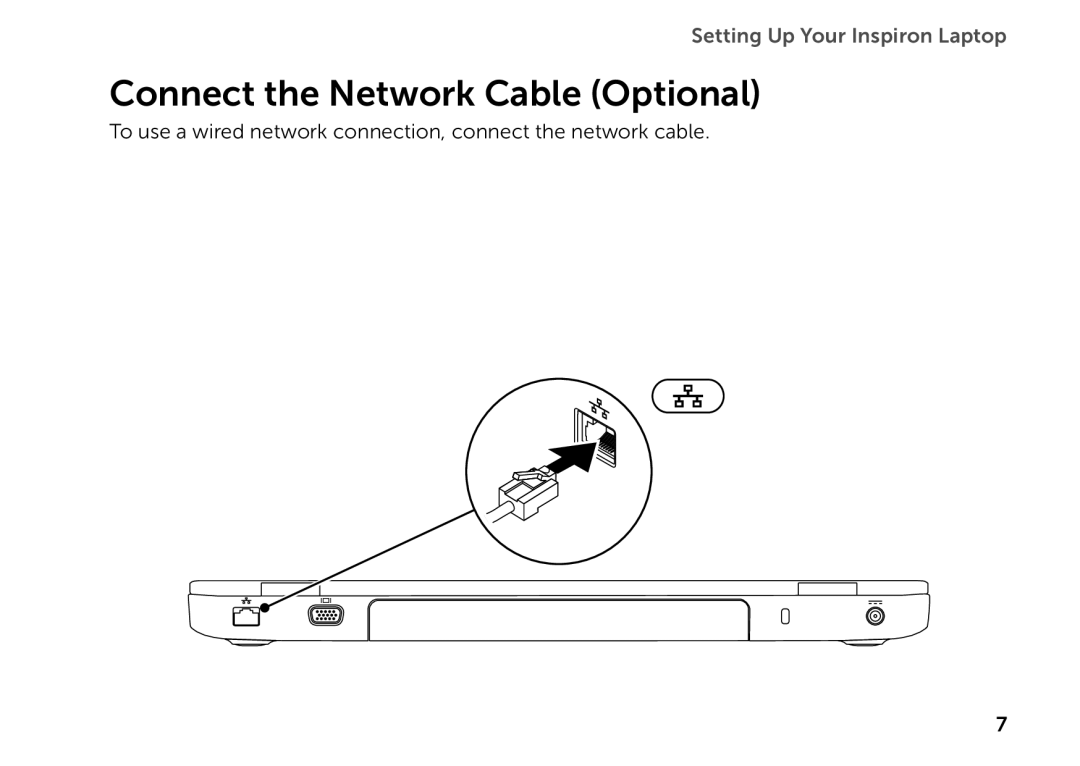 Dell P14E setup guide Connect the Network Cable Optional, Setting Up Your Inspiron Laptop 