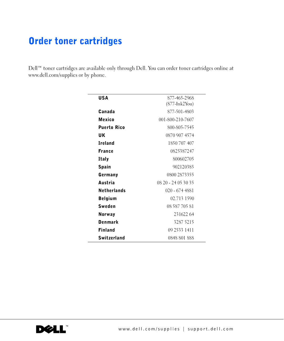 Dell P1500 owner manual Order toner cartridges 