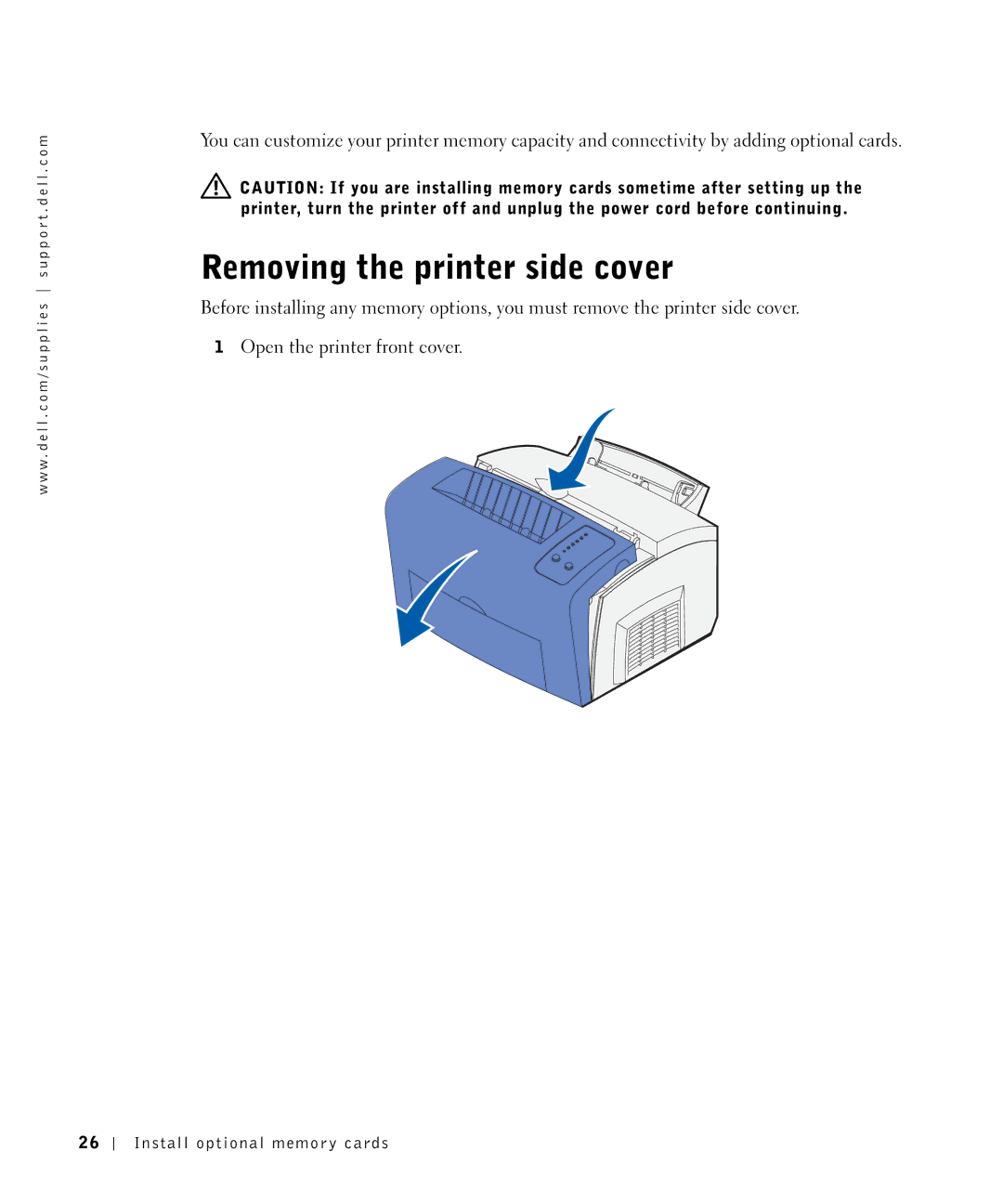 Dell P1500 owner manual Removing the printer side cover 