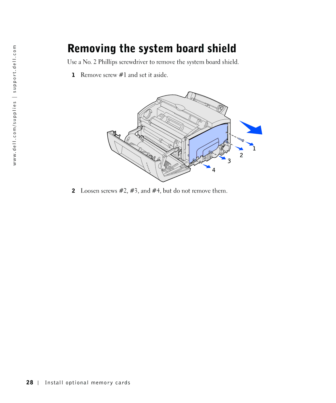 Dell P1500 owner manual Removing the system board shield 