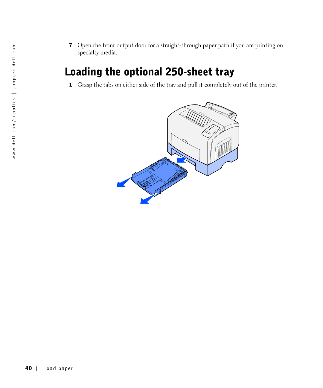 Dell P1500 owner manual Loading the optional 250-sheet tray 