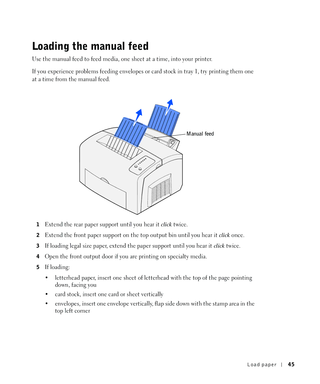 Dell P1500 owner manual Loading the manual feed 