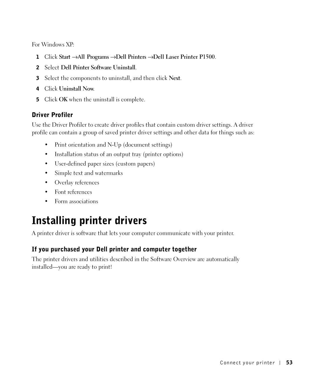 Dell P1500 Installing printer drivers, Driver Profiler, If you purchased your Dell printer and computer together 