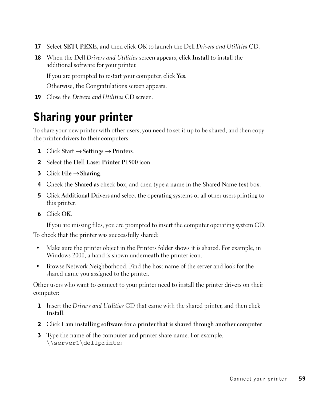 Dell P1500 owner manual Sharing your printer 