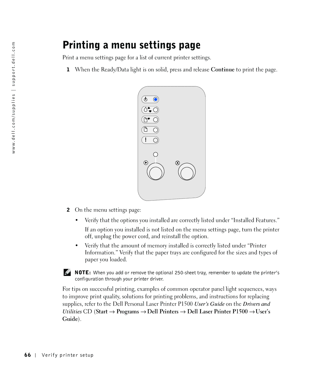 Dell P1500 owner manual Printing a menu settings, Guide 