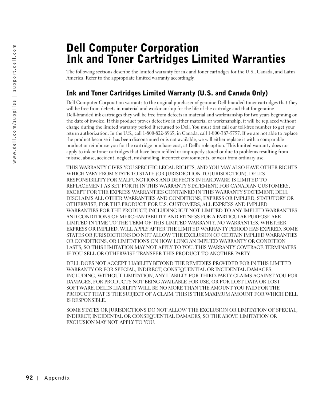 Dell P1500 owner manual Ap p e n d i 