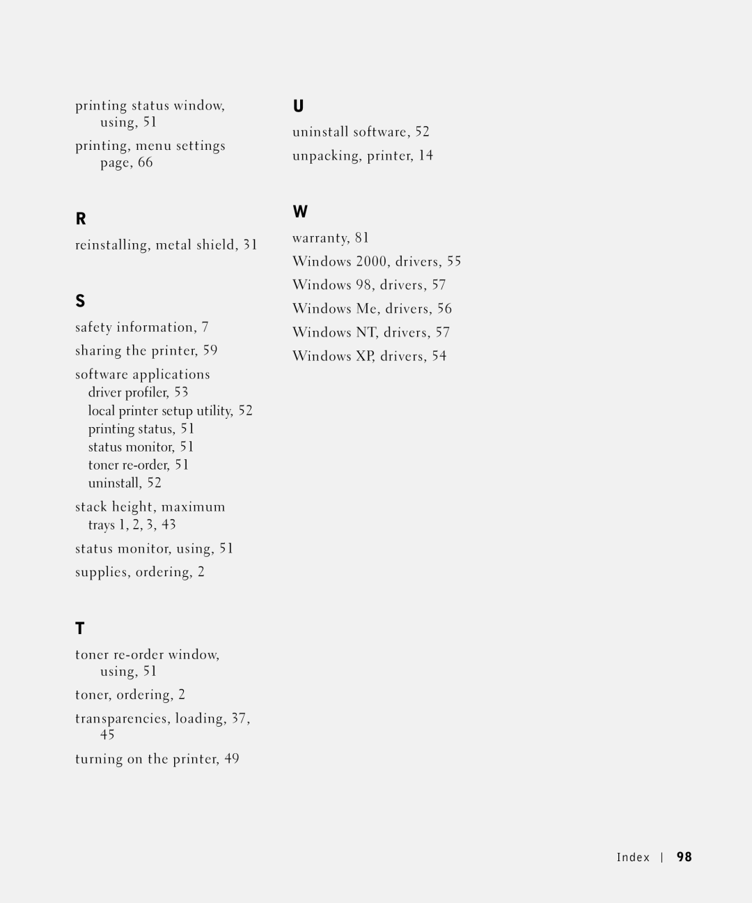 Dell P1500 owner manual Index 