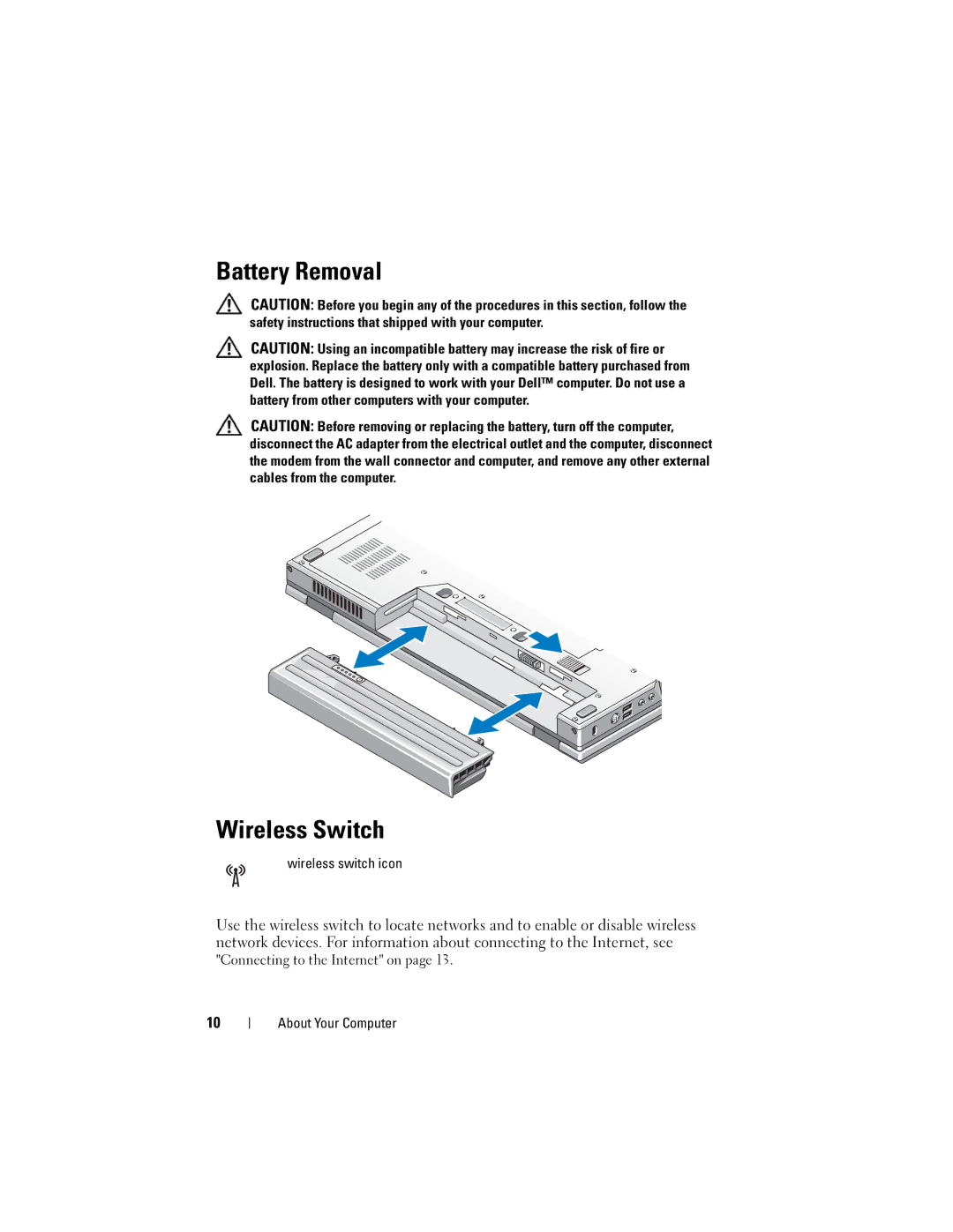 Dell PP32LA, P168C, PP32LB specifications Battery Removal Wireless Switch 