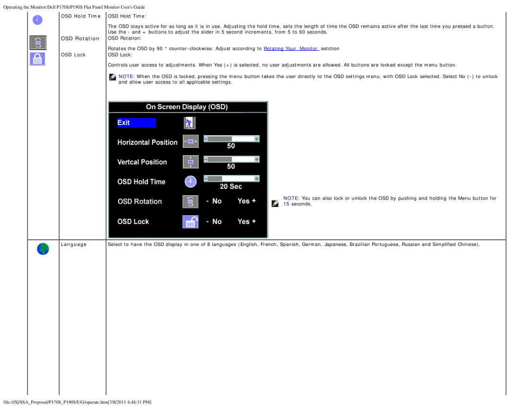 Dell P170s appendix OSD Rotation 