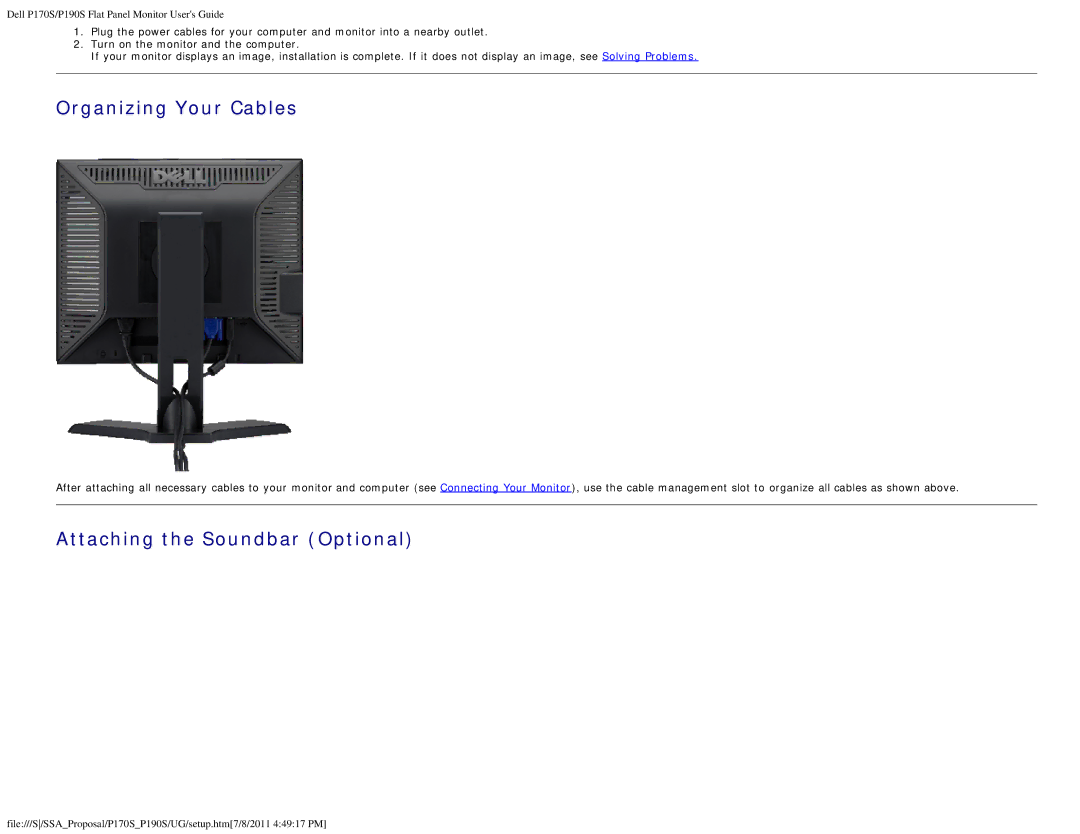 Dell P170s appendix Organizing Your Cables 