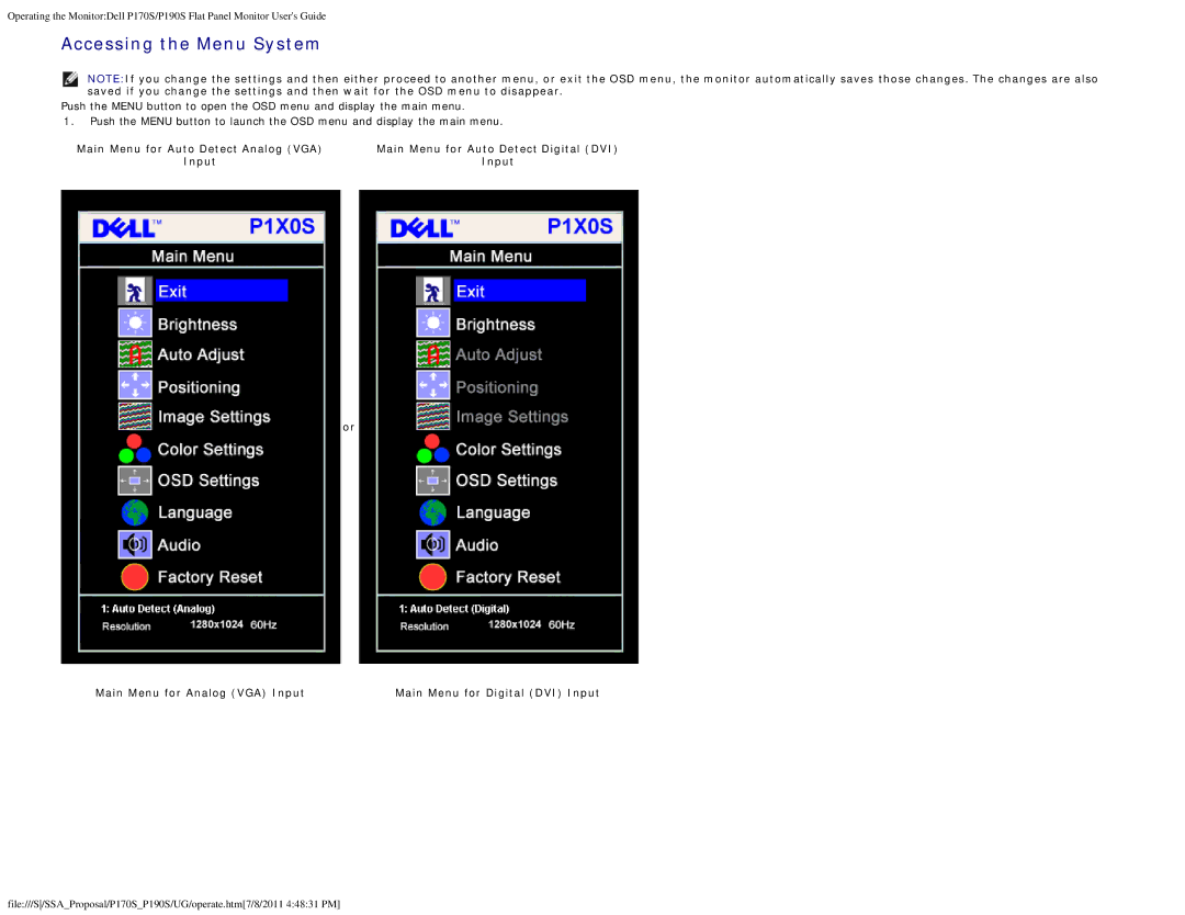 Dell P170s appendix Accessing the Menu System 