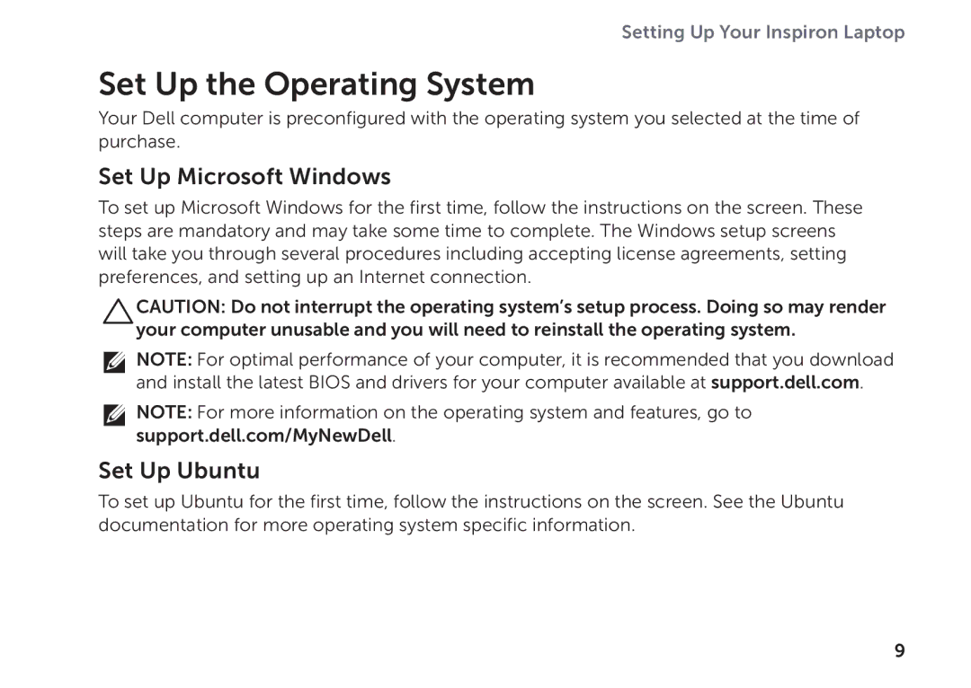 Dell P17F setup guide Set Up the Operating System, Set Up Microsoft Windows, Set Up Ubuntu 