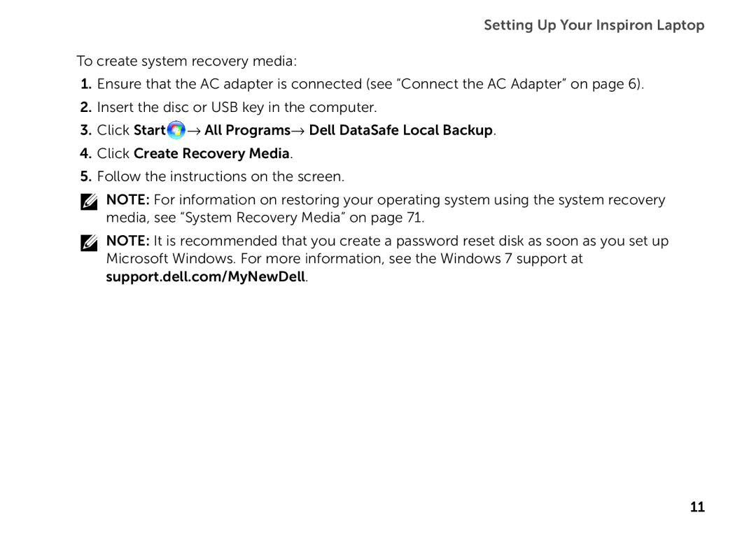 Dell P17F setup guide Setting Up Your Inspiron Laptop 