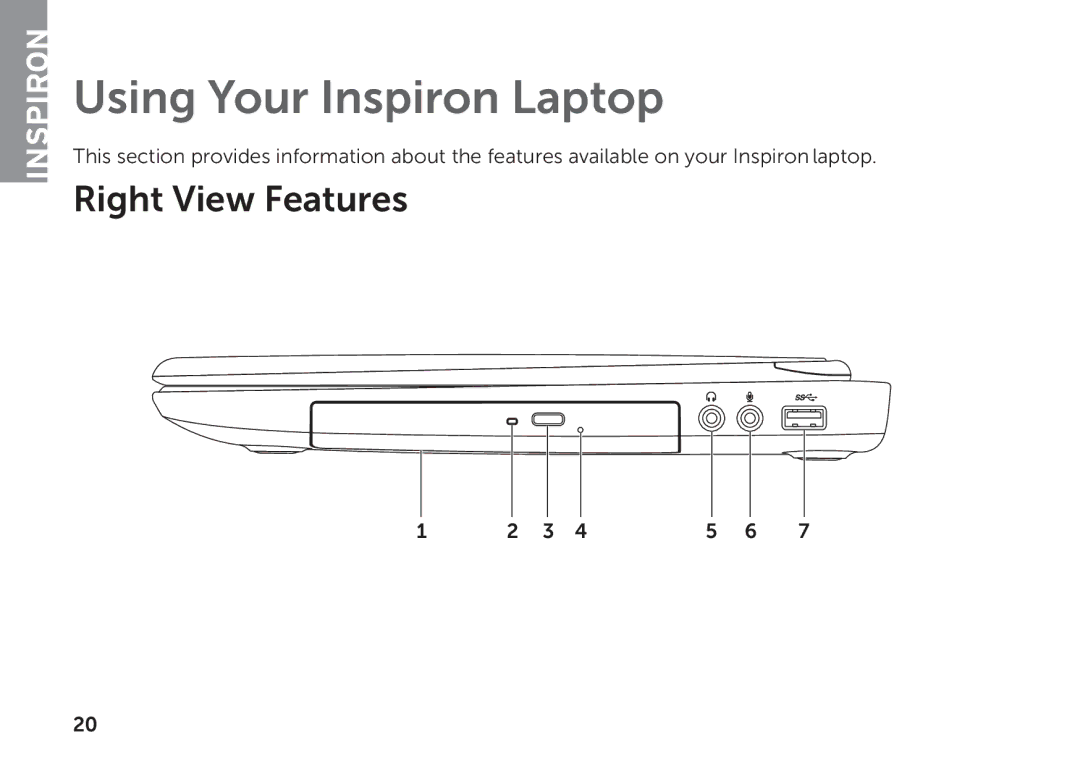 Dell P17F setup guide Using Your Inspiron Laptop, Right View Features 