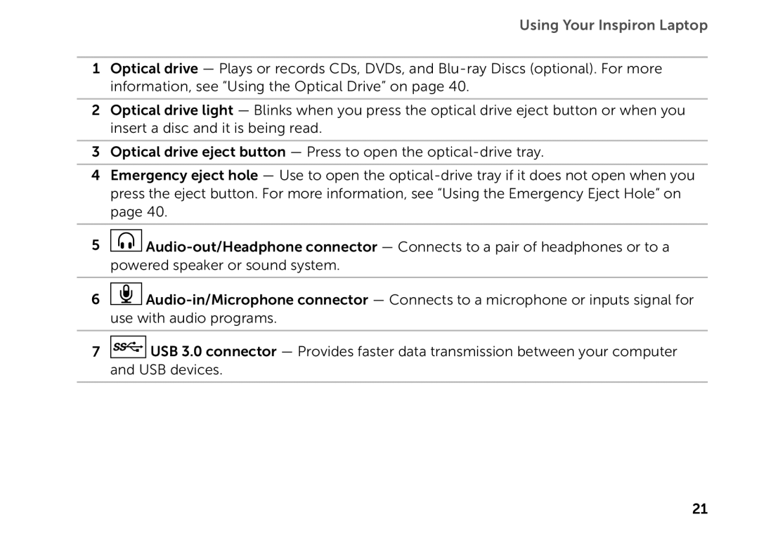 Dell P17F setup guide Using Your Inspiron Laptop 