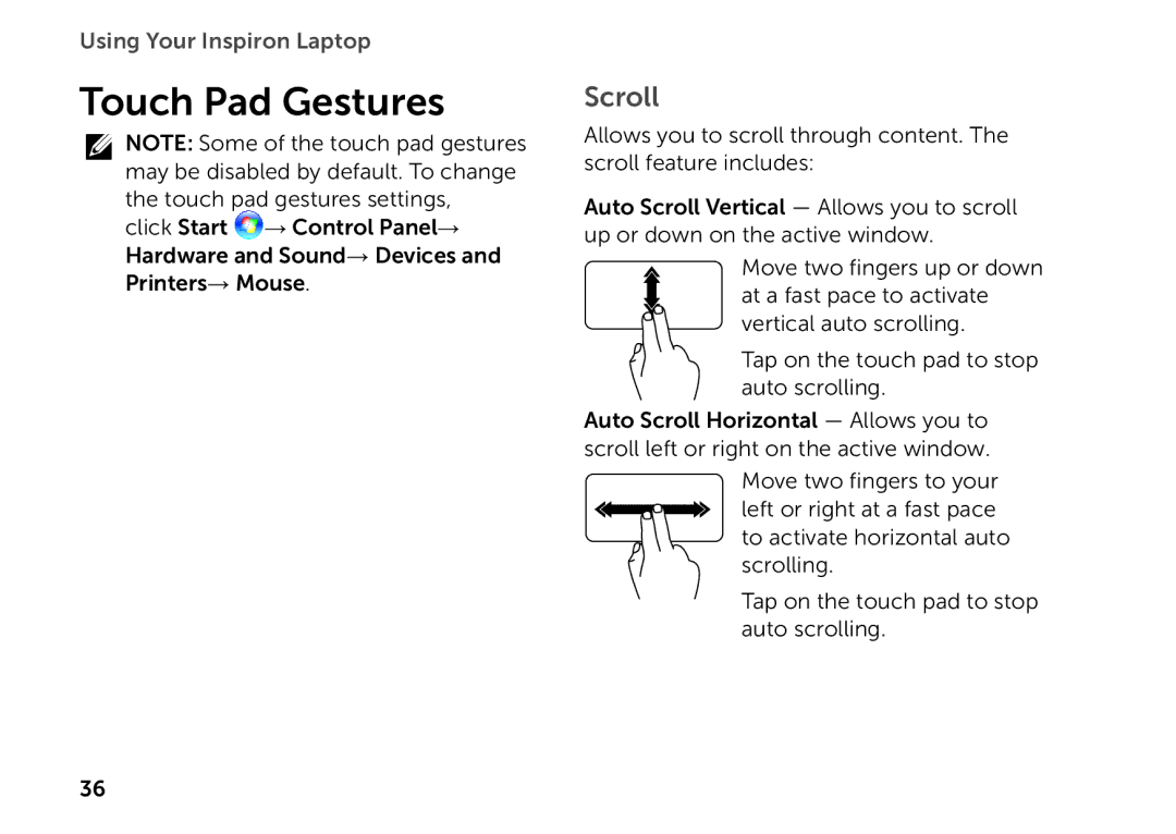 Dell P17F setup guide Touch Pad Gestures, Scroll 