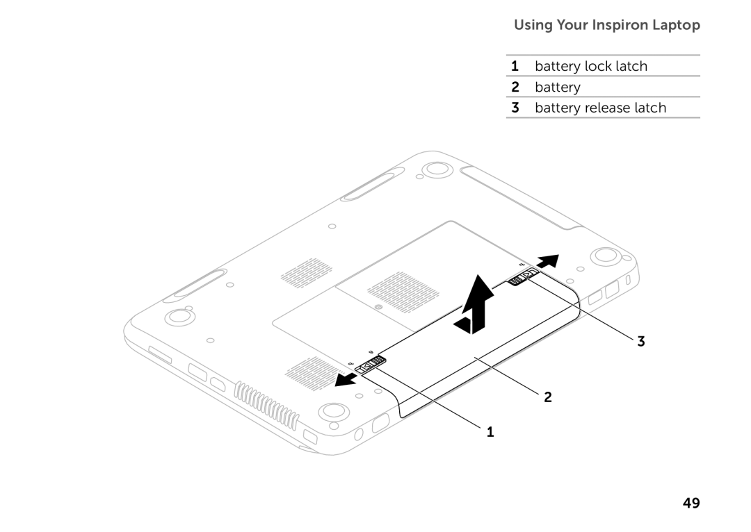 Dell P17F setup guide Battery lock latch Battery release latch 