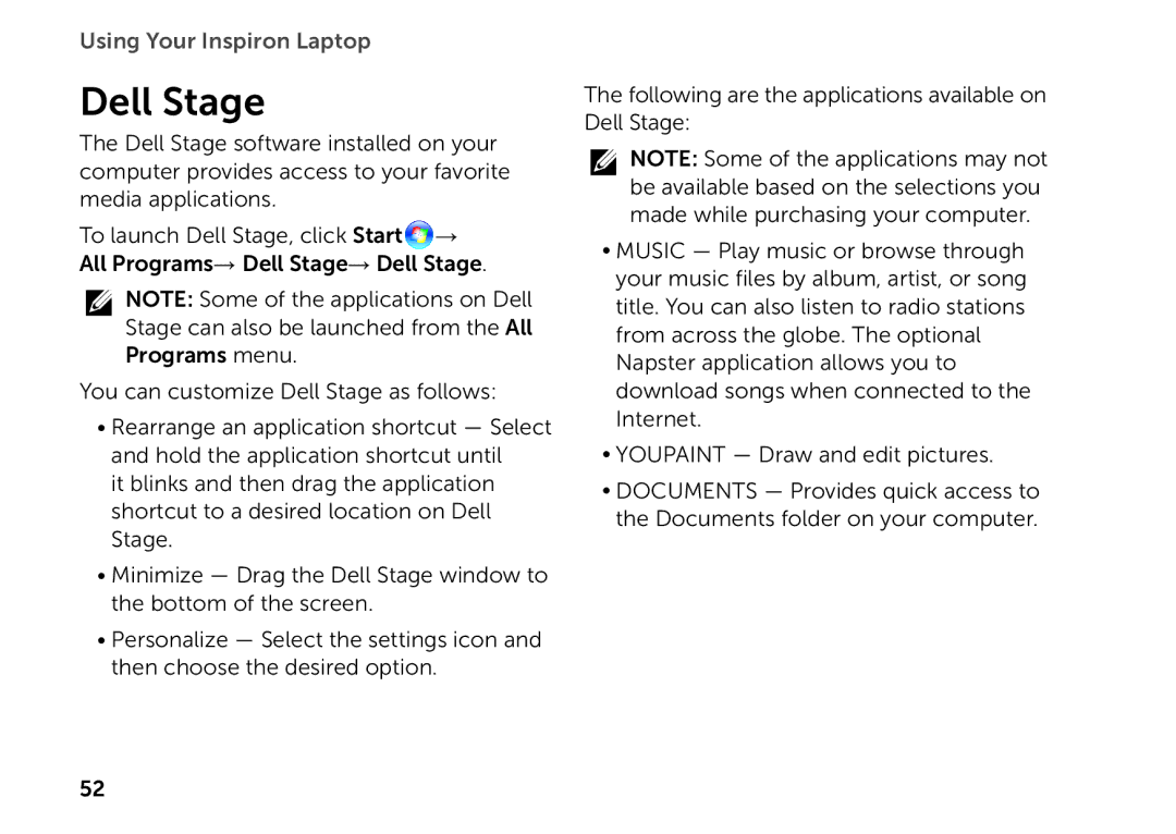 Dell P17F setup guide Dell Stage 