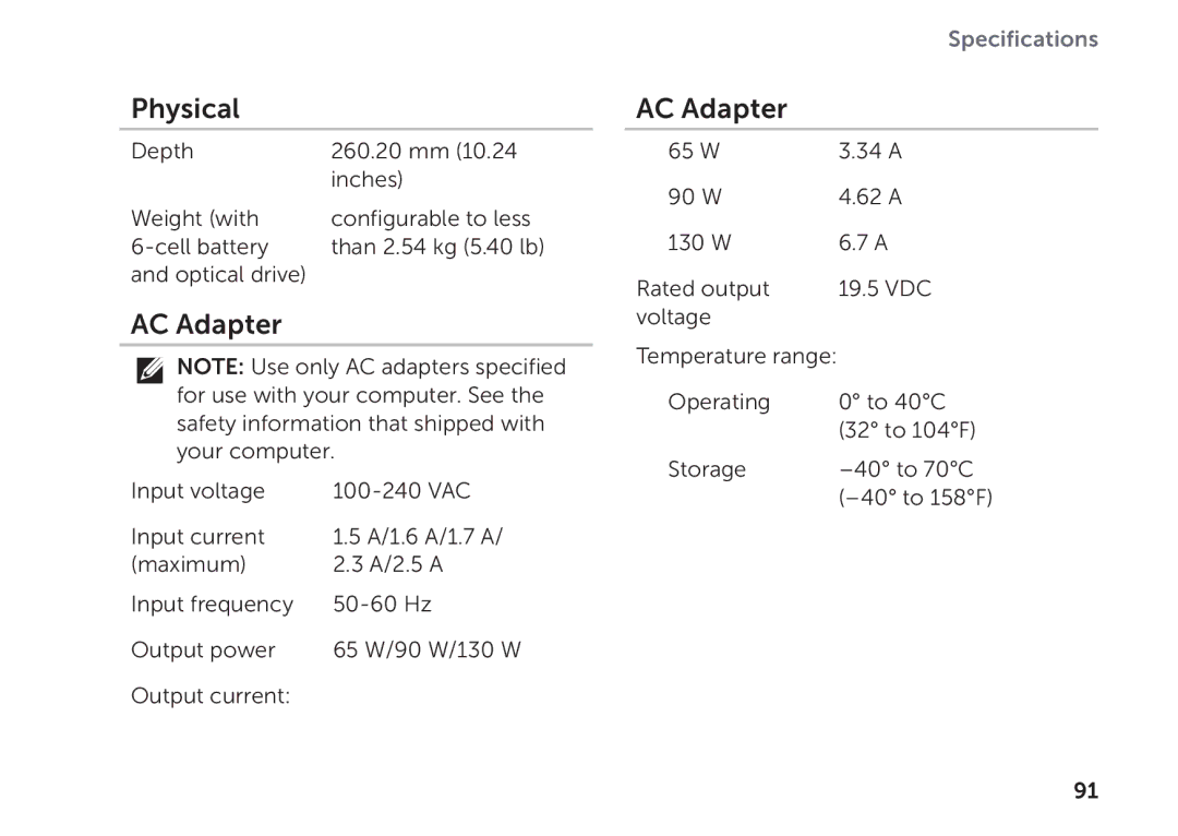 Dell P17F setup guide AC Adapter 