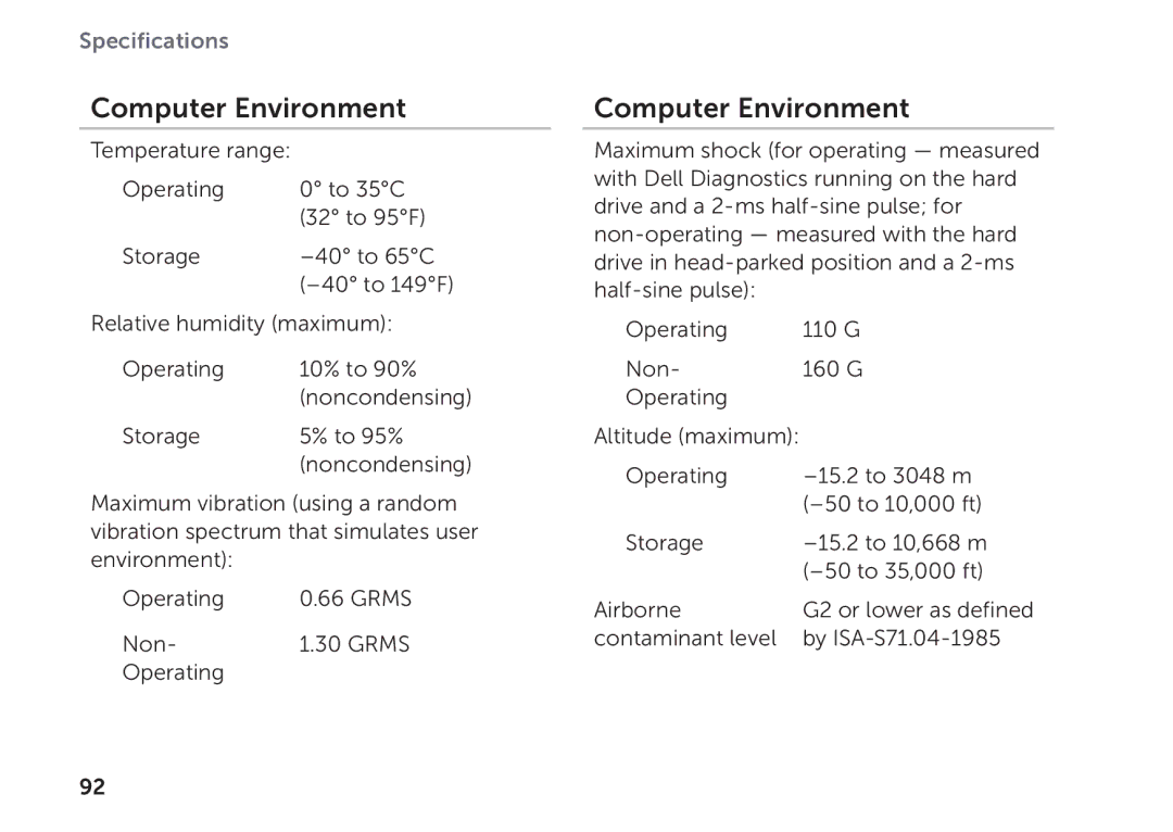 Dell P17F setup guide Computer Environment 