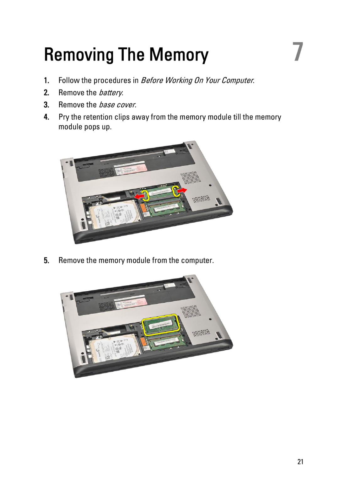 Dell P18S owner manual Removing The Memory 