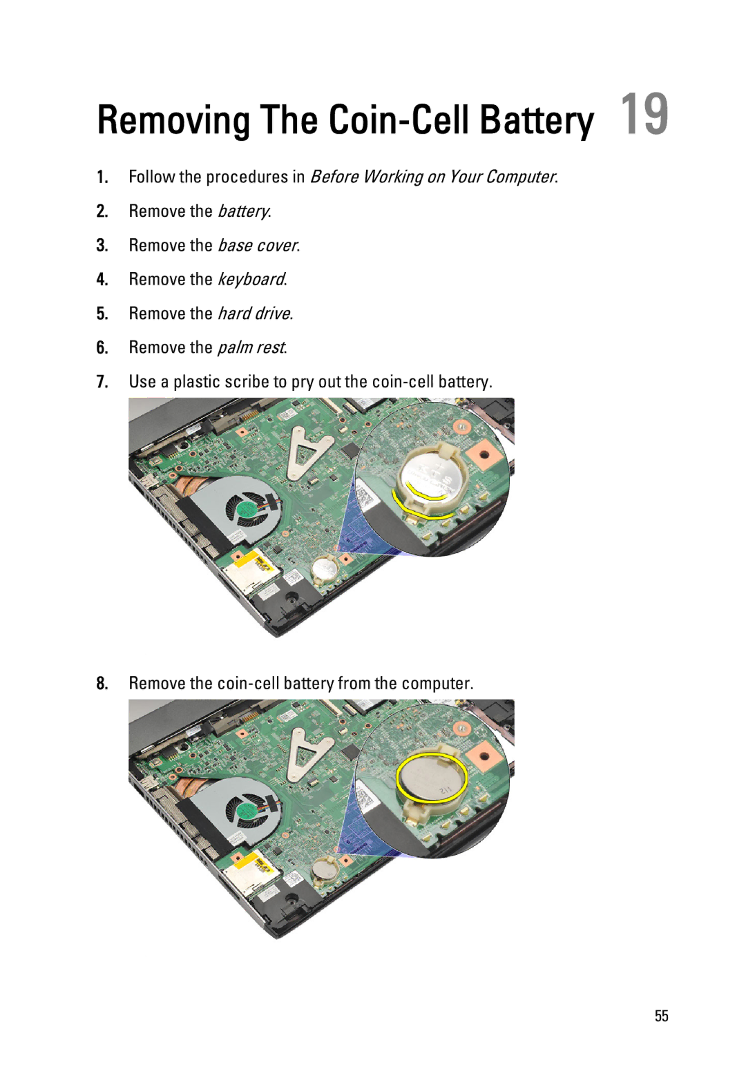 Dell P18S owner manual Removing The Coin-Cell Battery 