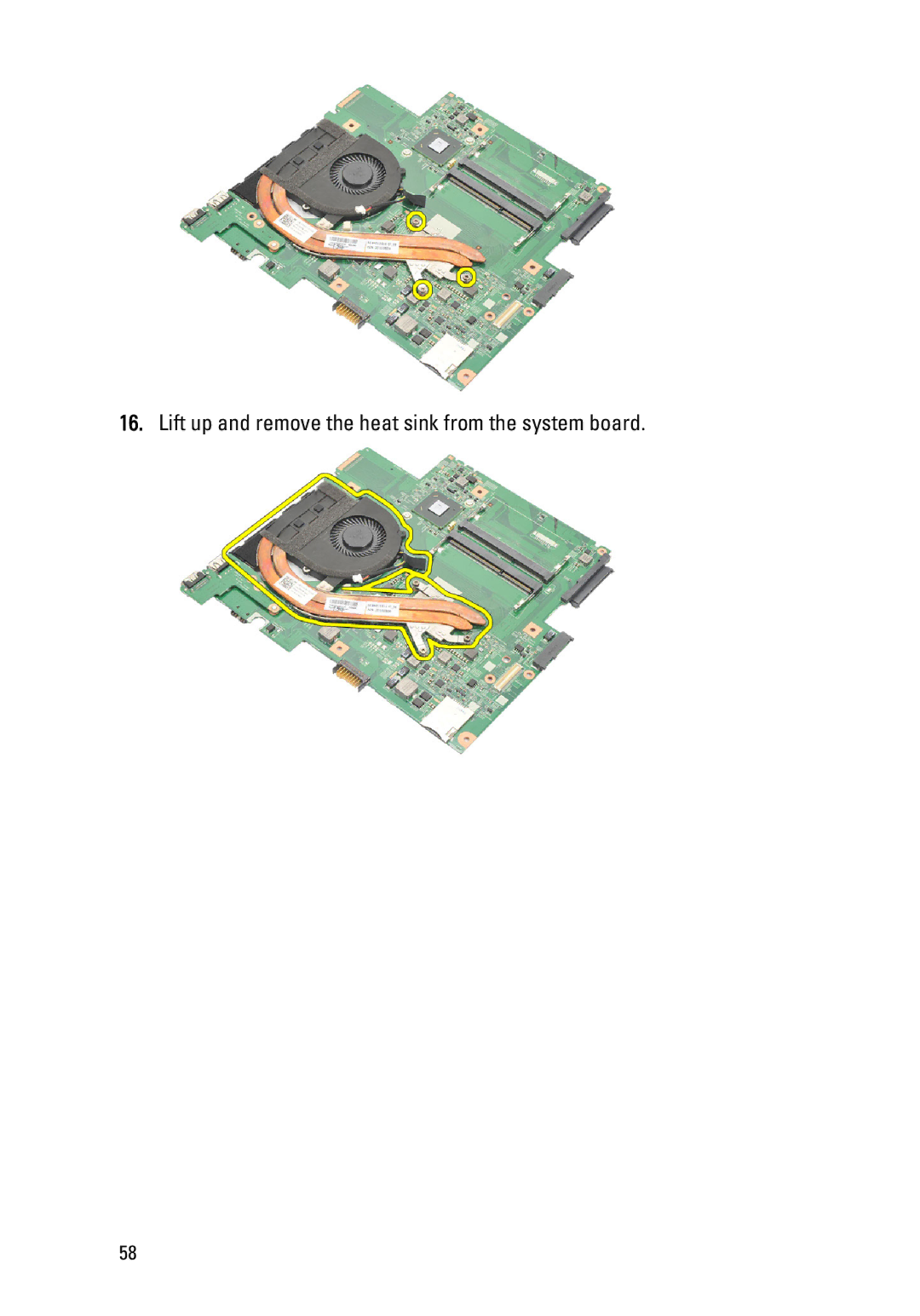 Dell P18S owner manual Lift up and remove the heat sink from the system board 