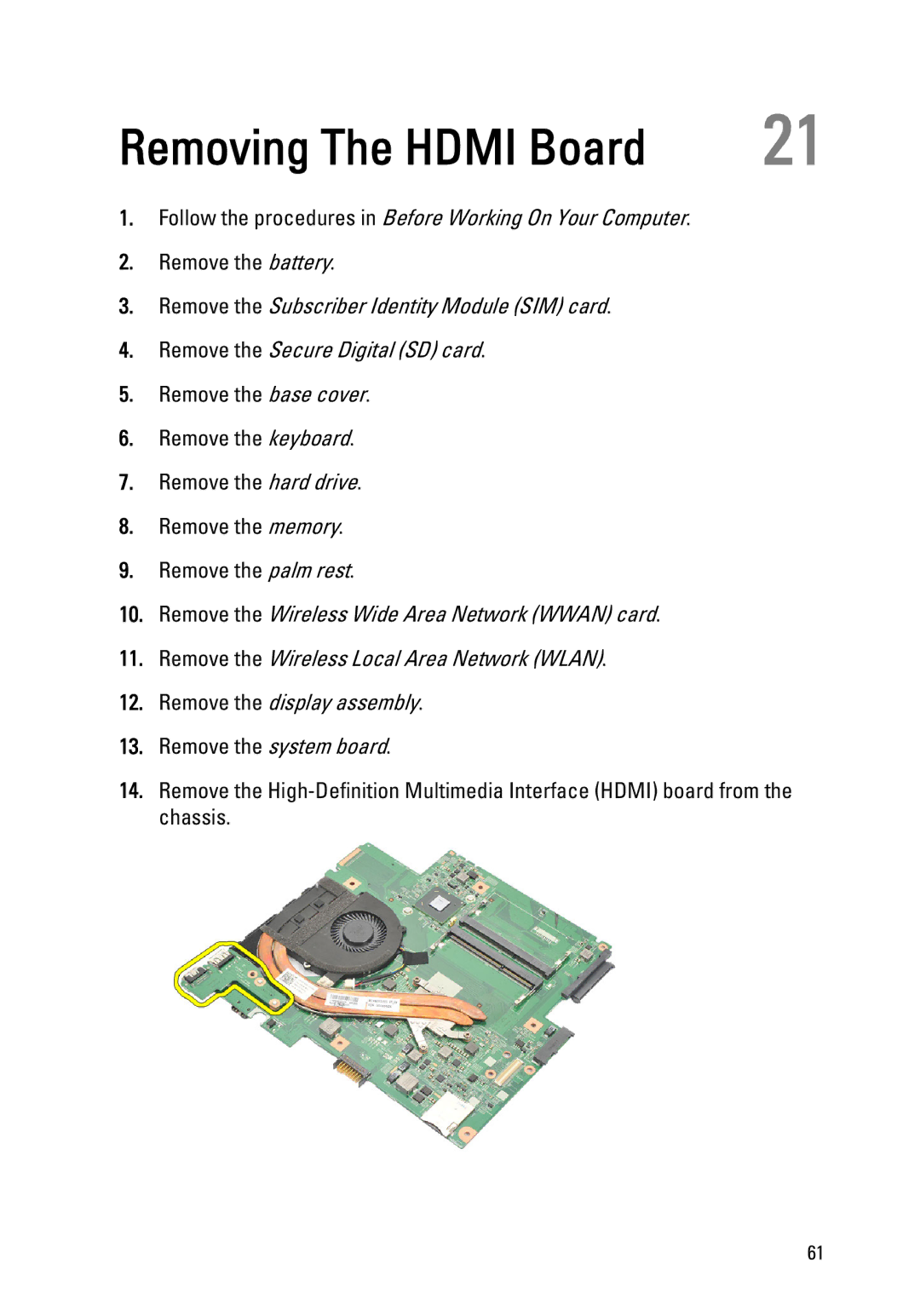 Dell P18S owner manual Removing The Hdmi Board 