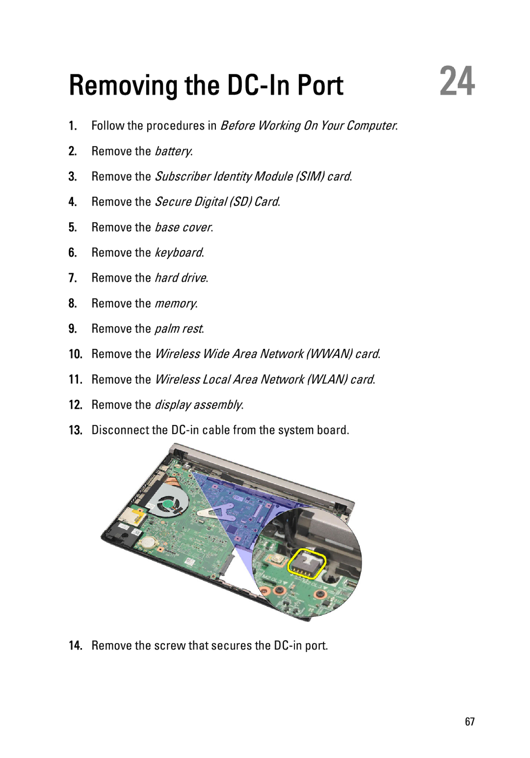 Dell P18S owner manual Removing the DC-In Port 