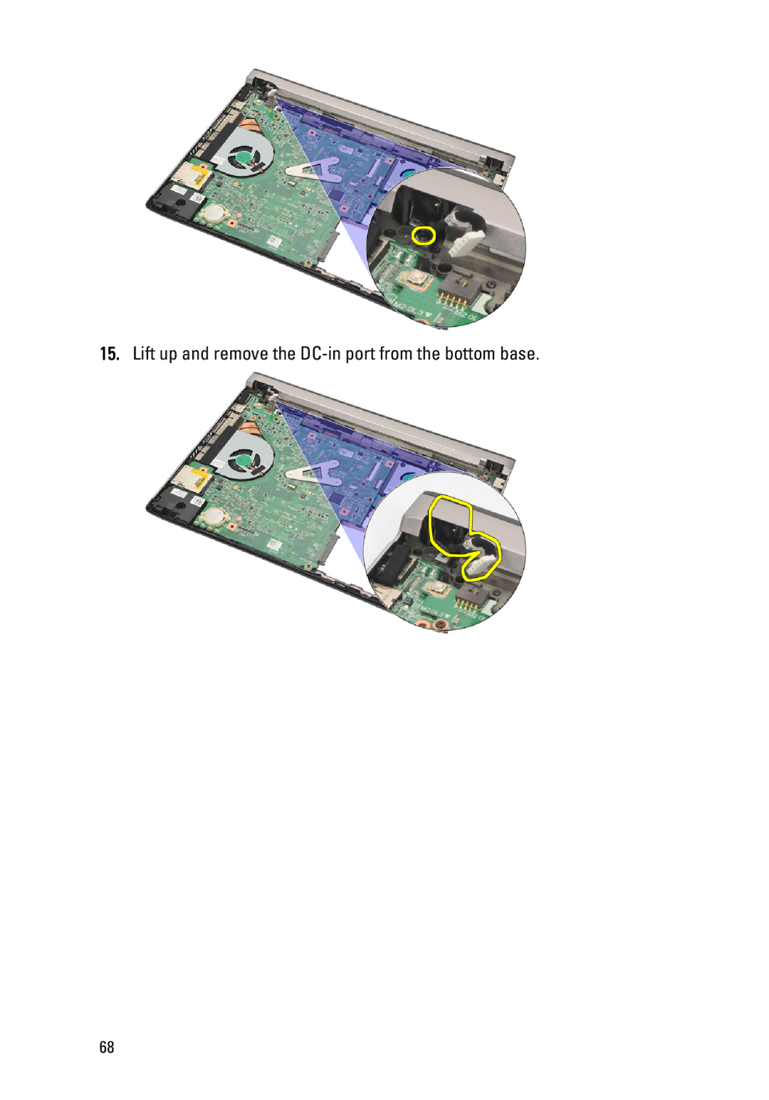 Dell P18S owner manual Lift up and remove the DC-in port from the bottom base 