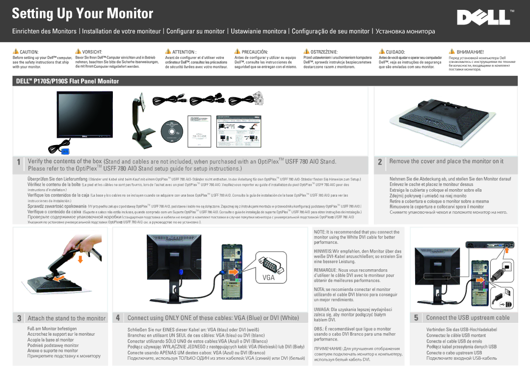 Dell P170s, P190S setup guide Прикрепите подставку к монитору, Подключите входной USB-кабель 