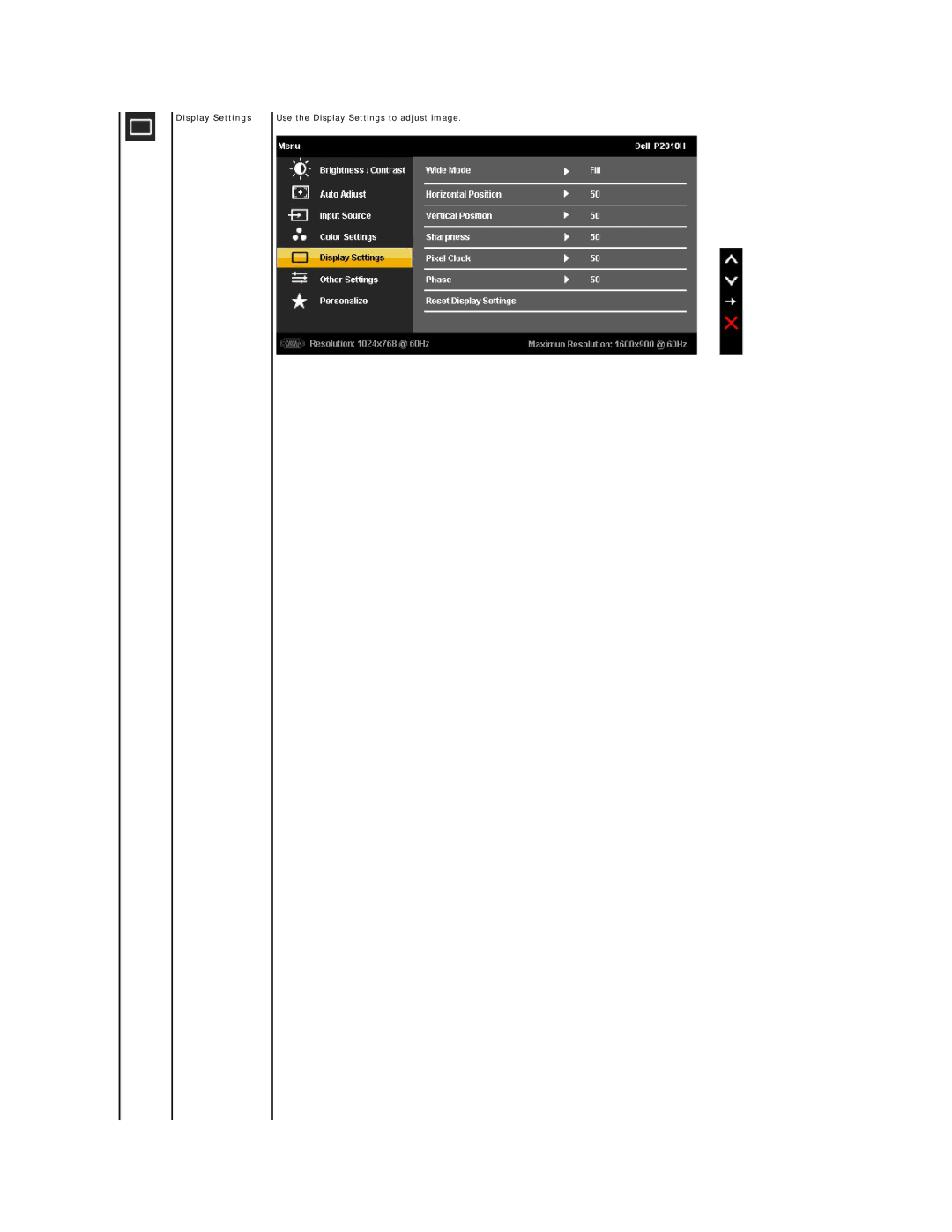 Dell P2010H appendix Display Settings 