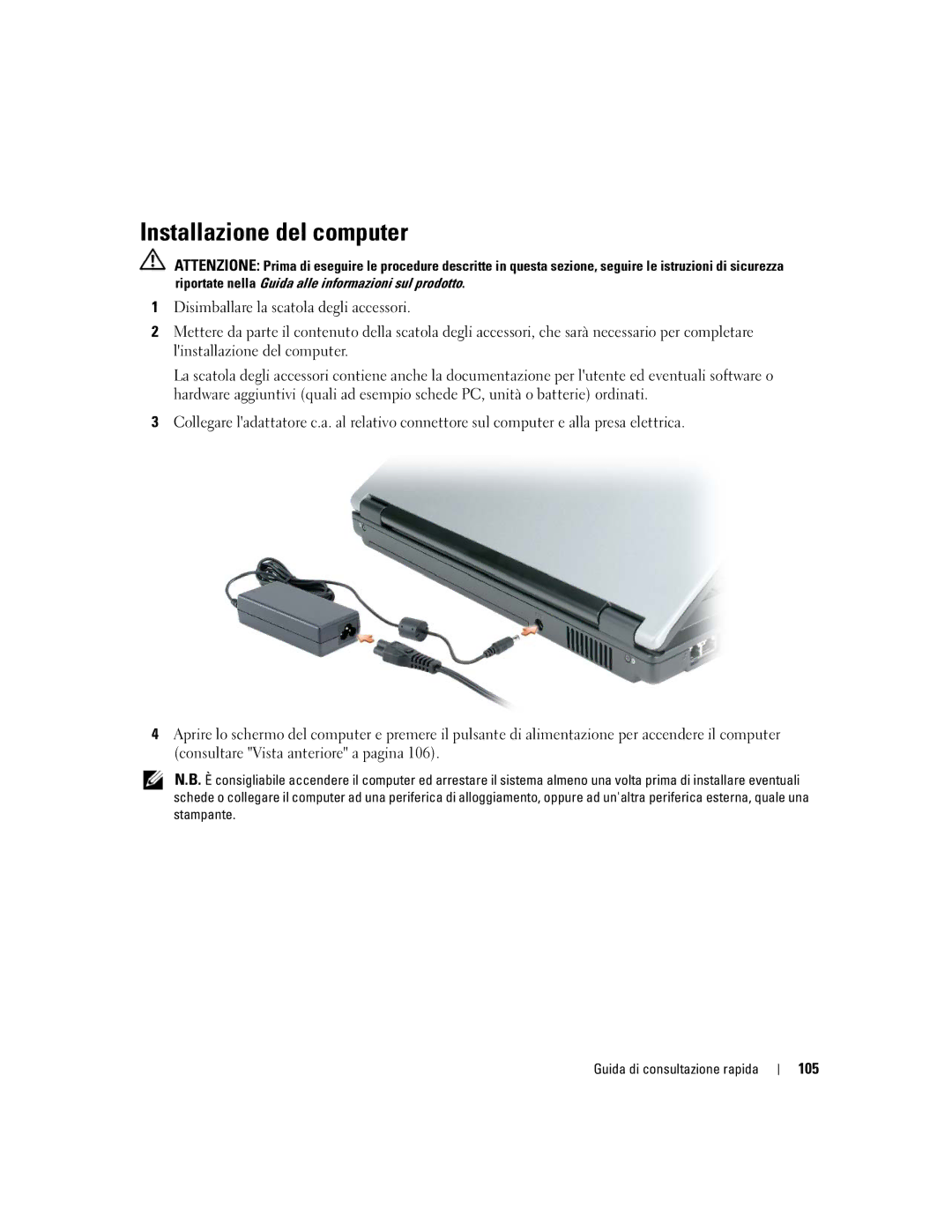 Dell JD925, P21L manual Installazione del computer, 105 