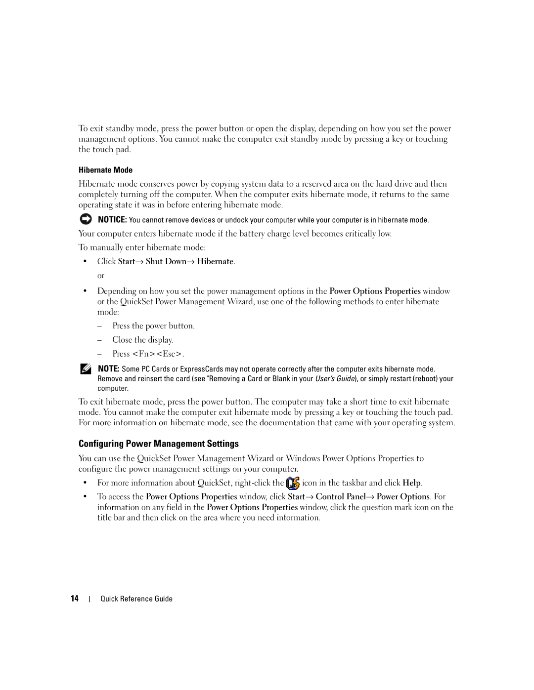 Dell P21L, JD925 manual Configuring Power Management Settings, Hibernate Mode 