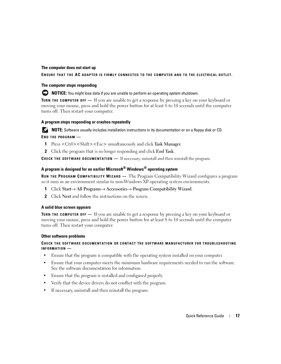 Dell JD925, P21L Computer does not start up, Computer stops responding, Program stops responding or crashes repeatedly 