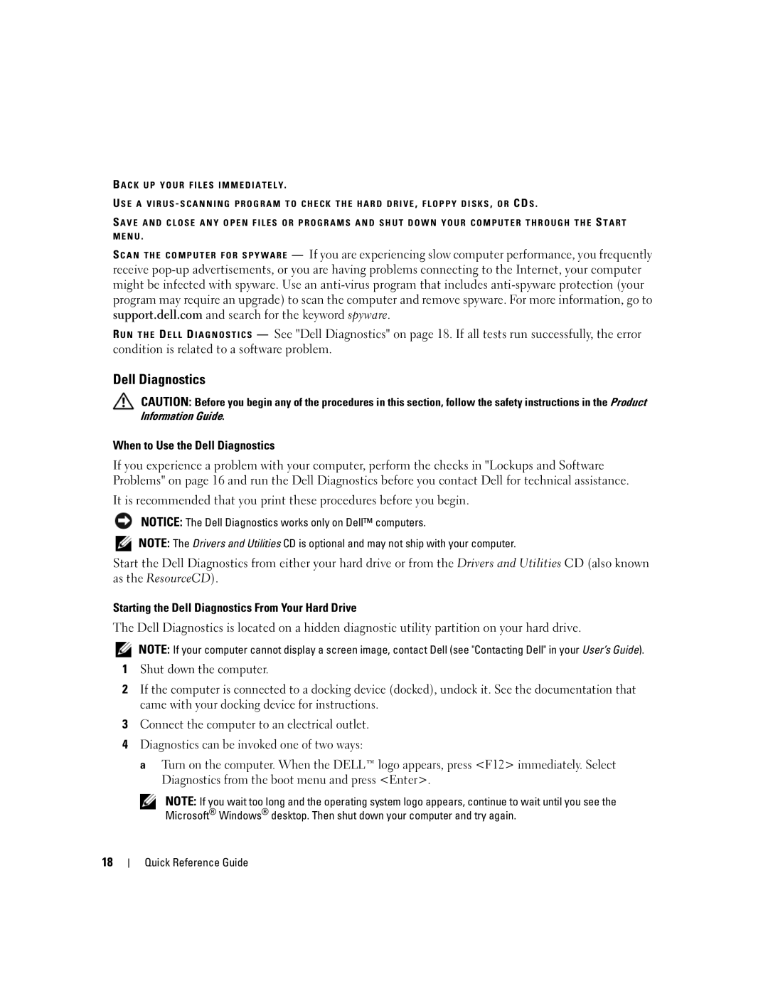 Dell P21L, JD925 manual When to Use the Dell Diagnostics, Starting the Dell Diagnostics From Your Hard Drive 