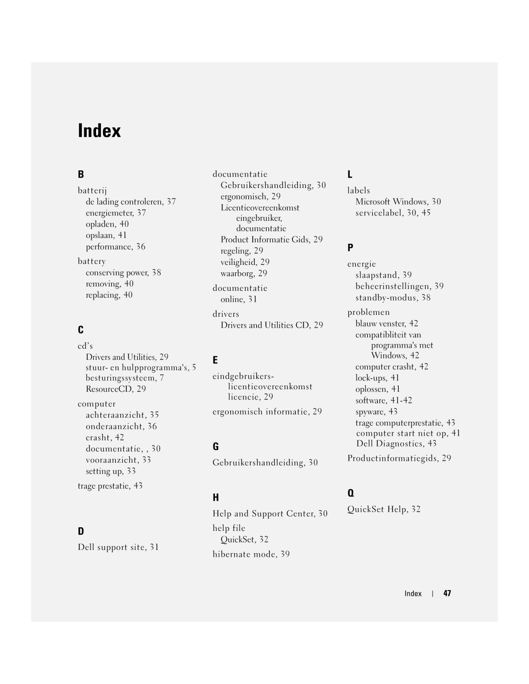 Dell JD925, P21L manual Index 