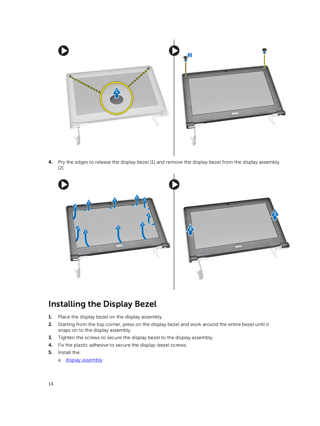 Dell P21T owner manual Installing the Display Bezel 