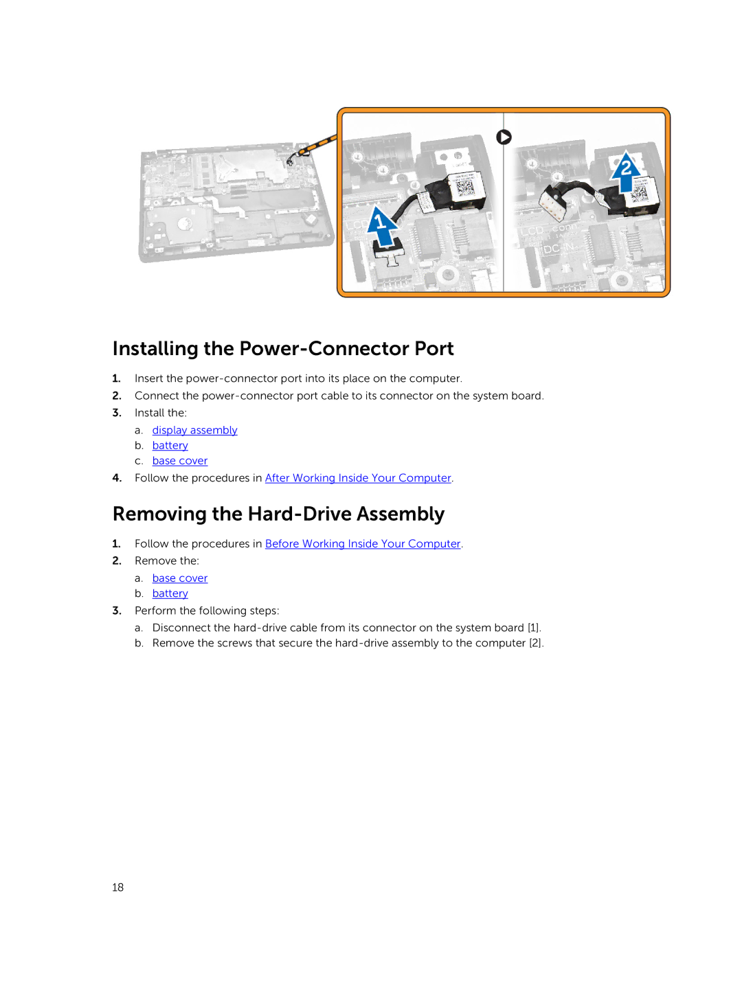 Dell P21T owner manual Installing the Power-Connector Port, Removing the Hard-Drive Assembly 