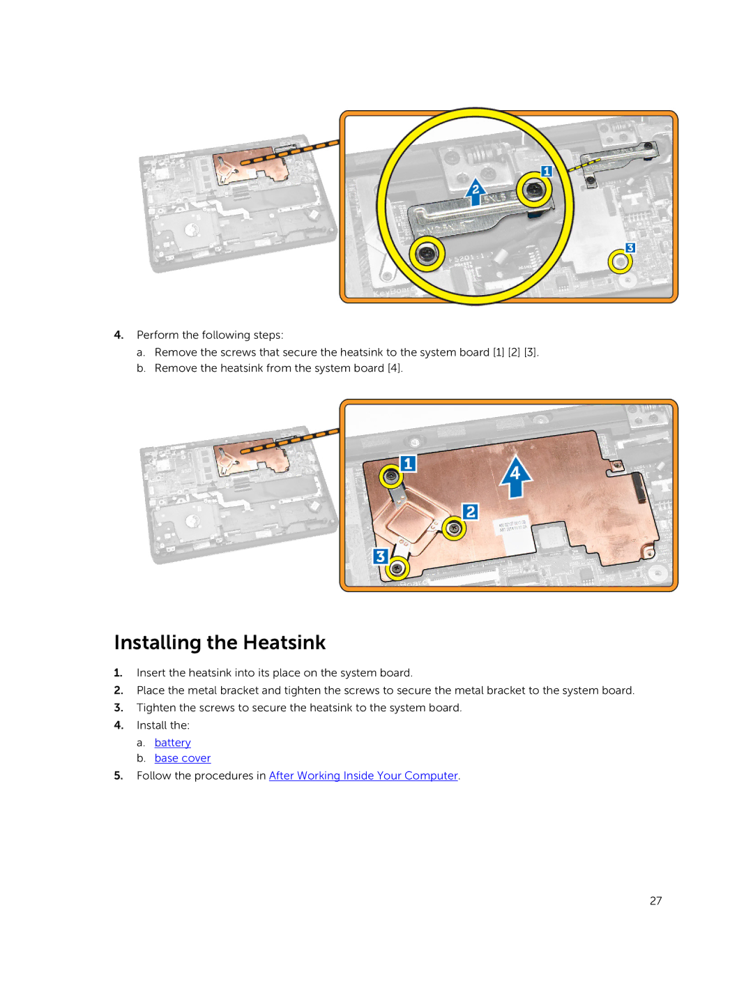 Dell P21T owner manual Installing the Heatsink 