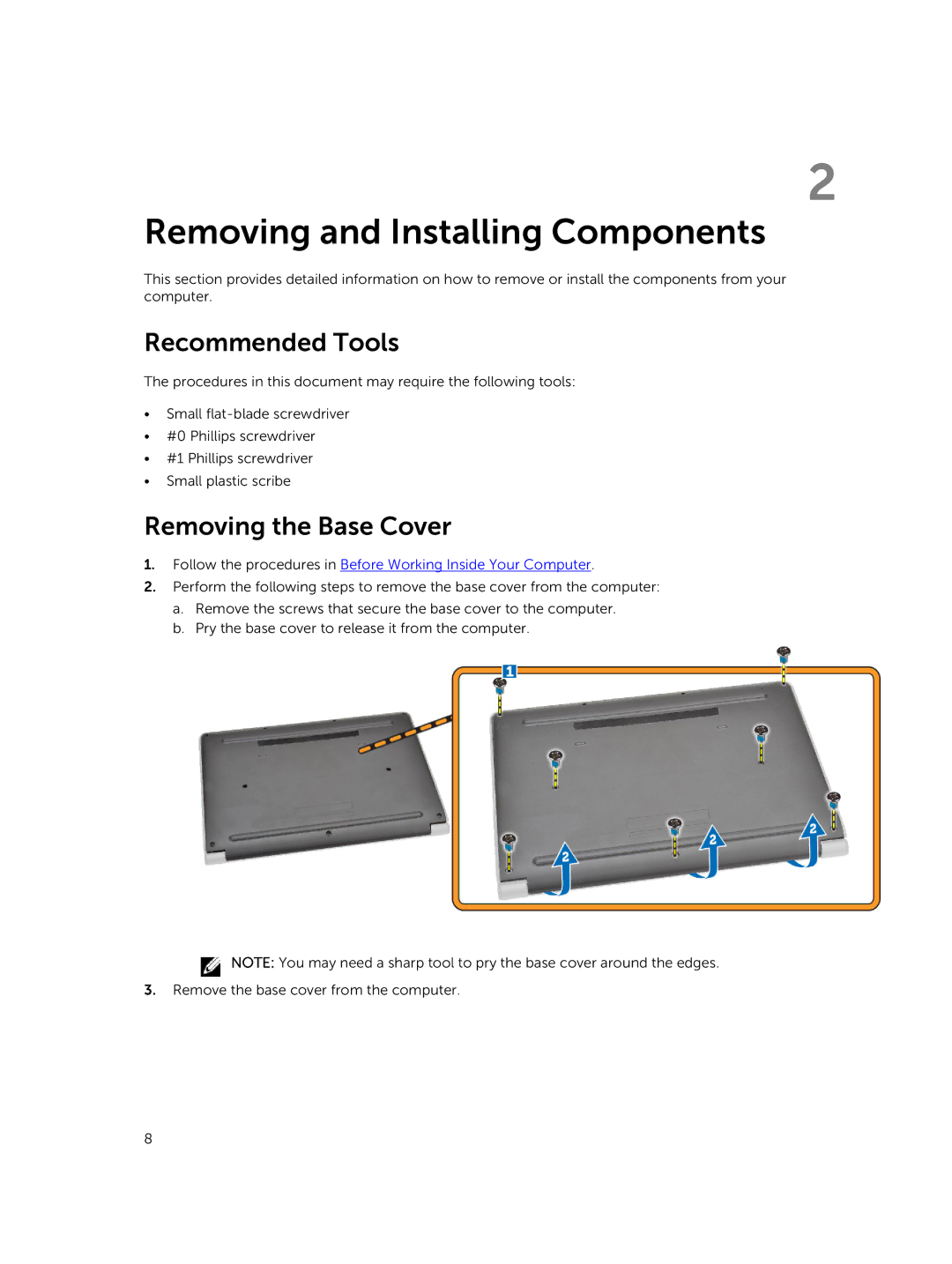 Dell P21T owner manual Recommended Tools, Removing the Base Cover 