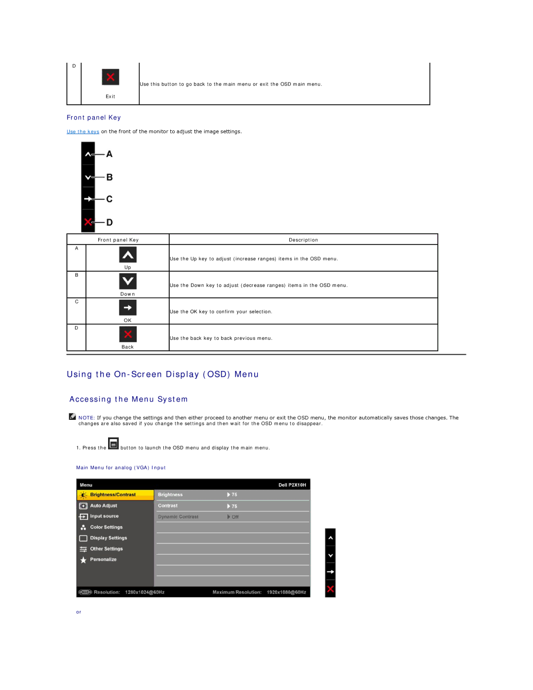 Dell P221-OH appendix Using the On-Screen Display OSD Menu, Accessing the Menu System 