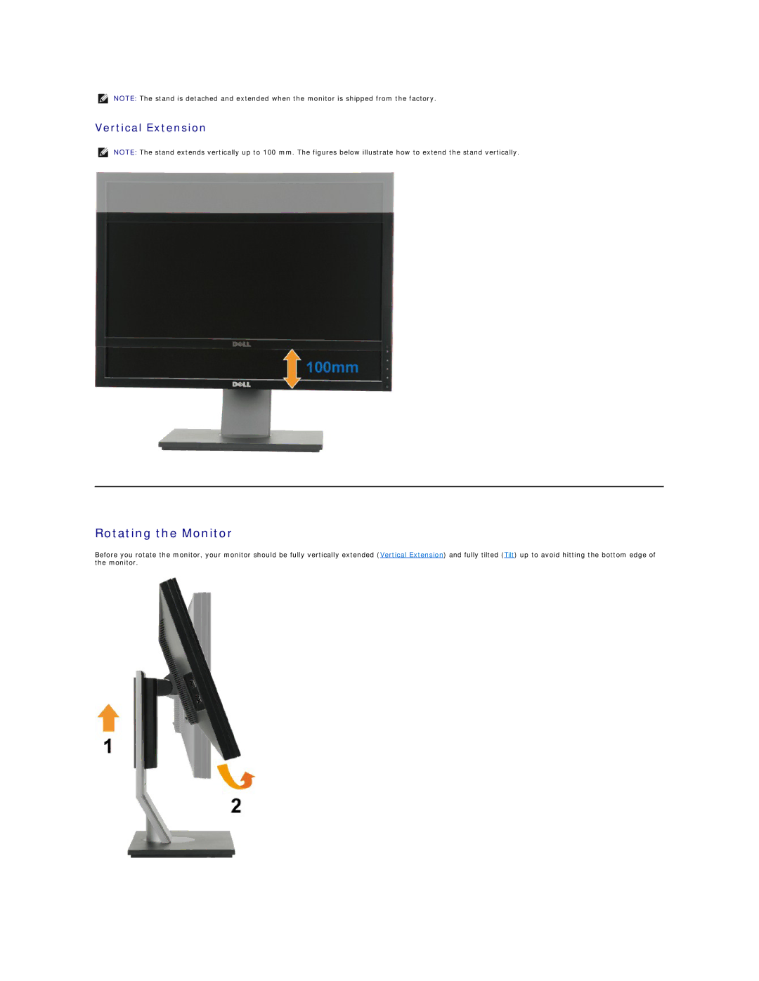 Dell P221-OH appendix Rotating the Monitor, Vertical Extension 