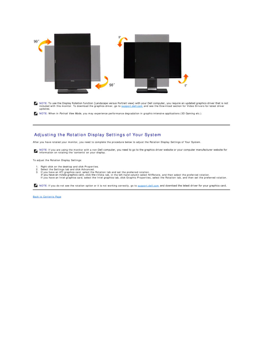 Dell P221-OH appendix Adjusting the Rotation Display Settings of Your System 