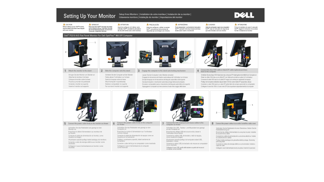 Dell manual Dell P2210 AIO Flat Panel Monitor For Dell OptiPlex 960 SFF Computer, Attach the monitor to the stand 
