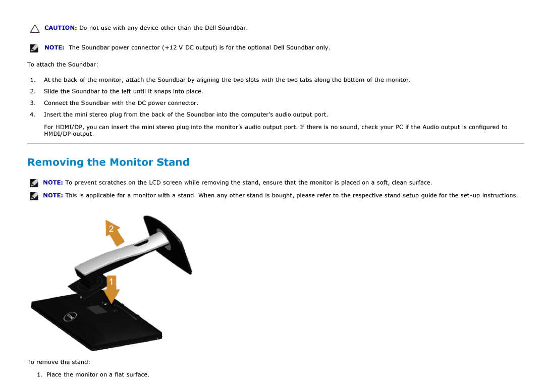 Dell P1913S, P2213 manual Removing the Monitor Stand 